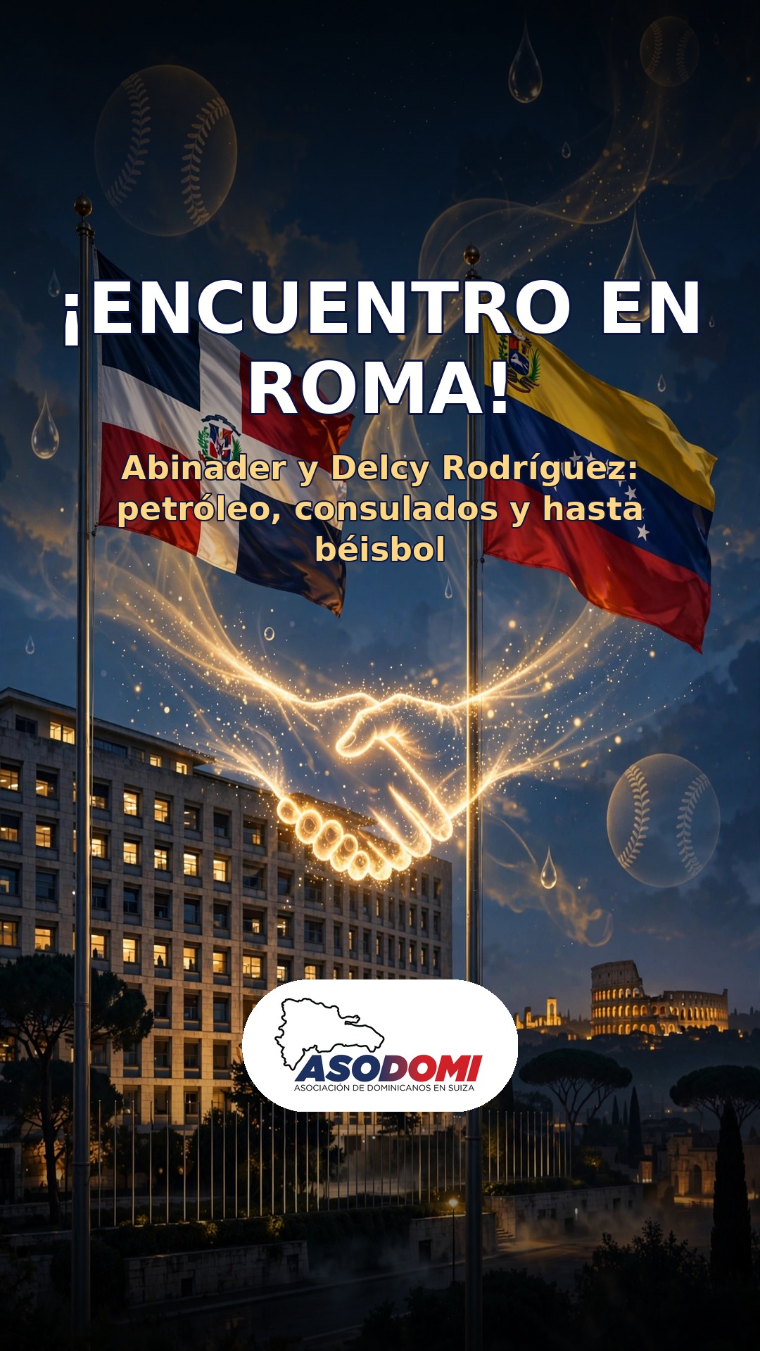 ¡Encuentro histórico en Roma! Abinader y Delcy Rodríguez abordan energía, consulados y béisbol